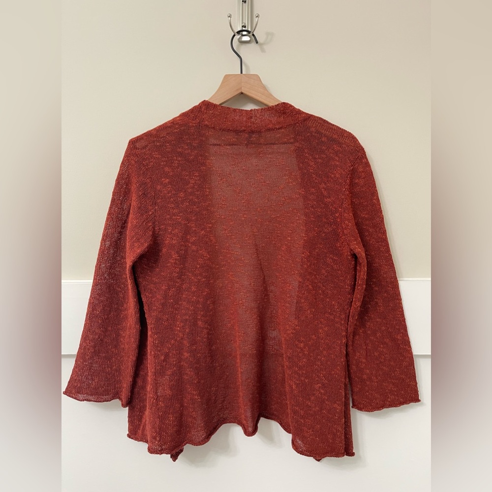 Eileen Fisher Copper Orange Linen Blend Open Front Cardigan Size Small - Picture 4 of 6